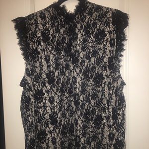 Black lace print sleeveless blouse